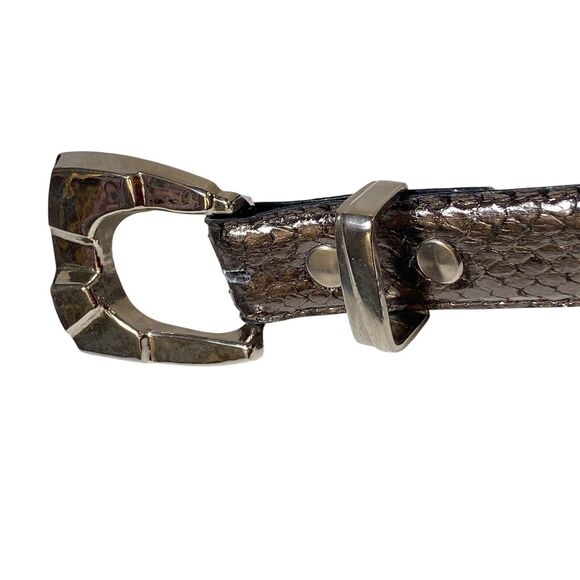 MZ OF NEW YORK Genuine Snake Skin LEATHER Metallic Gray Silver Hardware 34" - Picture 4 of 9